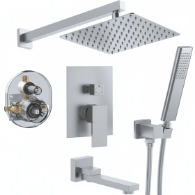 Male NPT Brushed Nickel Shower System, 12 Inch Shower Fixtures Rain Shower Head with Handheld Shower Spray