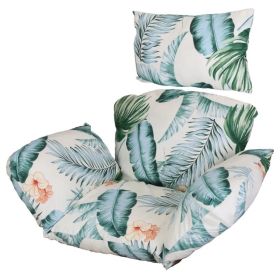 Egg Chair Cushion Hanging Basket Seat Cushion Thicken Soft Egg Swing Chair Pad Hanging Egg Chair Cushion with Headrest (Option: BeigeBlueLeaf)